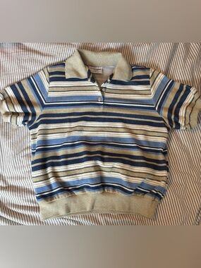 Alfred Dunner Women’s Striped Polo Sweater - Blue & Tan